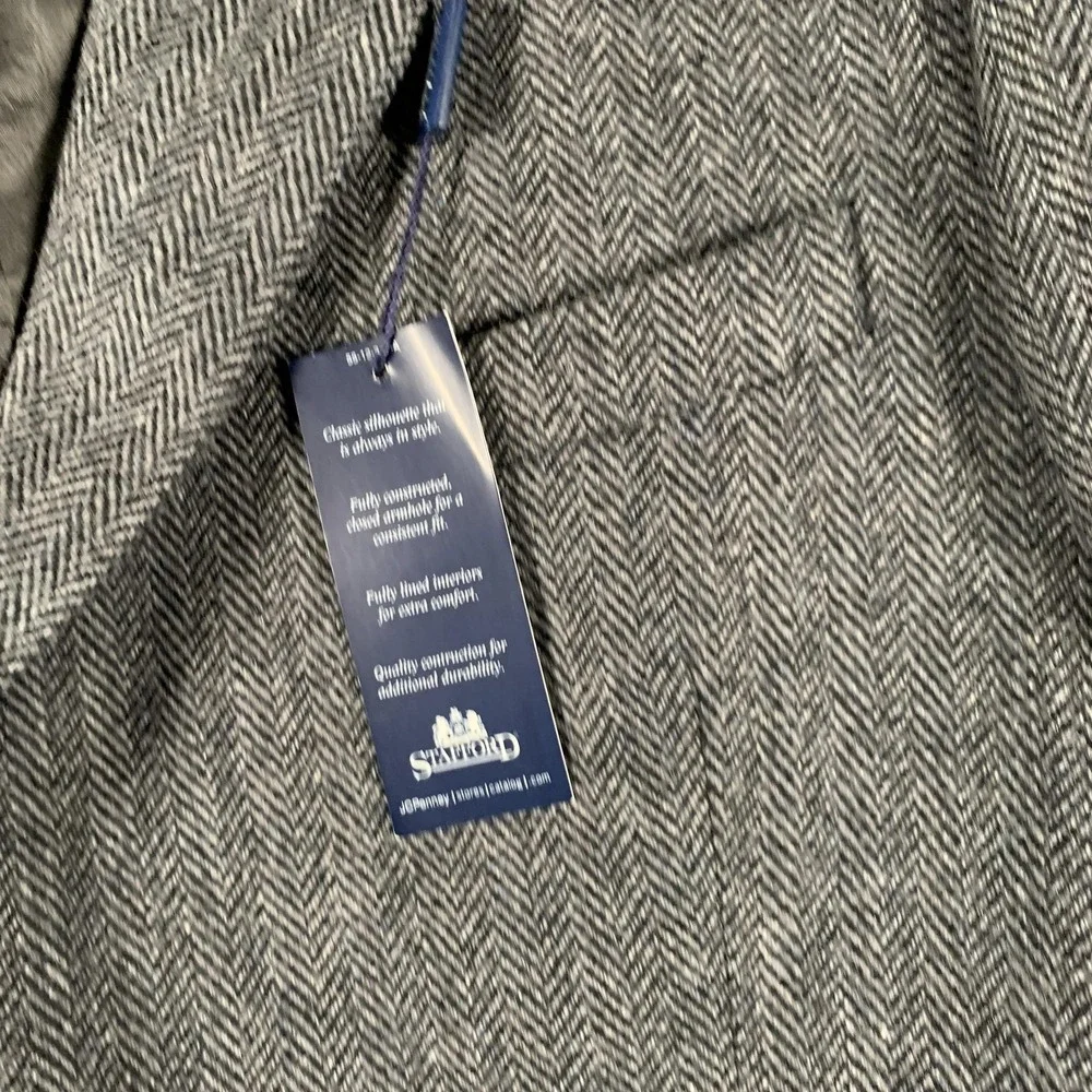 Stafford Blazer Mens 46‎ Long Gray Herringbone Lambswool Blend Sport Coat Wool